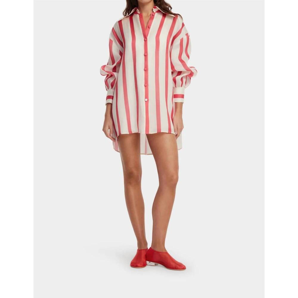 NEW LEO LIN stripe shirt dress in scarlett